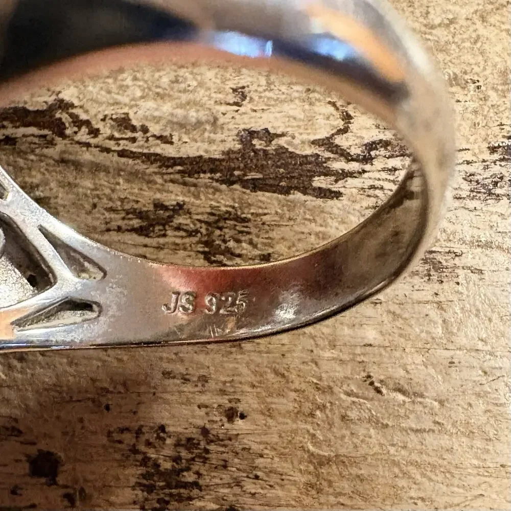 JS Sterling Silver and Cognac Diamond Ring Size 10 Dome Statement